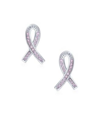 Strength and Hope Elegant Fine Pave Cubic Zirconia CZ Pink Ribbon Breast Cancer Survivor Stud Earrings Sterling Silver
