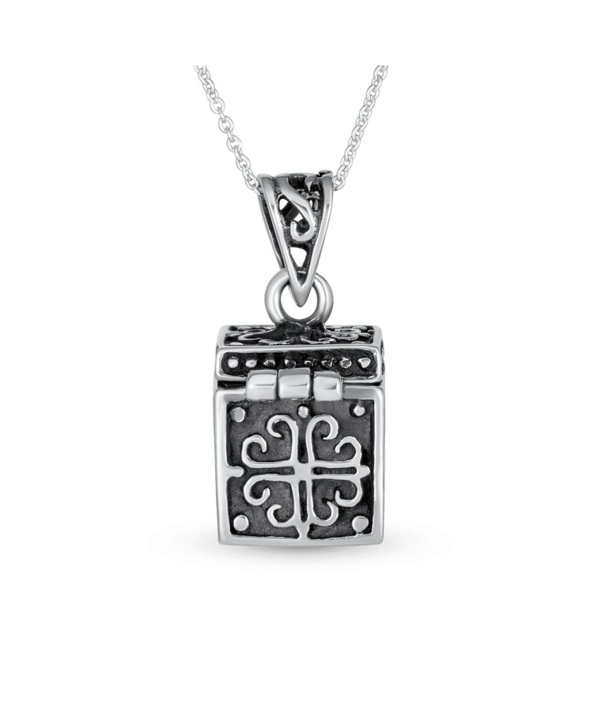 Bling Jewelry Religious Christian Floral Ichthys Jesus Poison Locket Box Locket Memorial Momenta Holder Necklace Pendant For Women OxidizedSterling Si