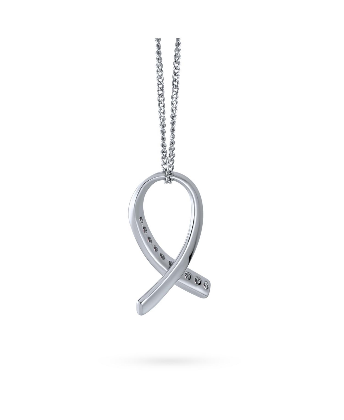 Strength and Hope Elegant Fine Pave Cubic Zirconia Cz Pink Ribbon Breast Cancer Survivor Pendant Necklace For Women .925 Sterling Silver