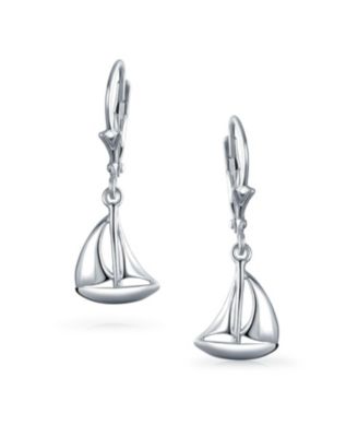 Bling Sterling Silver Nautical Sail Boat Sea Lover Ocean Vacation Ship Sailboat Leverback Dangle Earrings Pendant Necklace