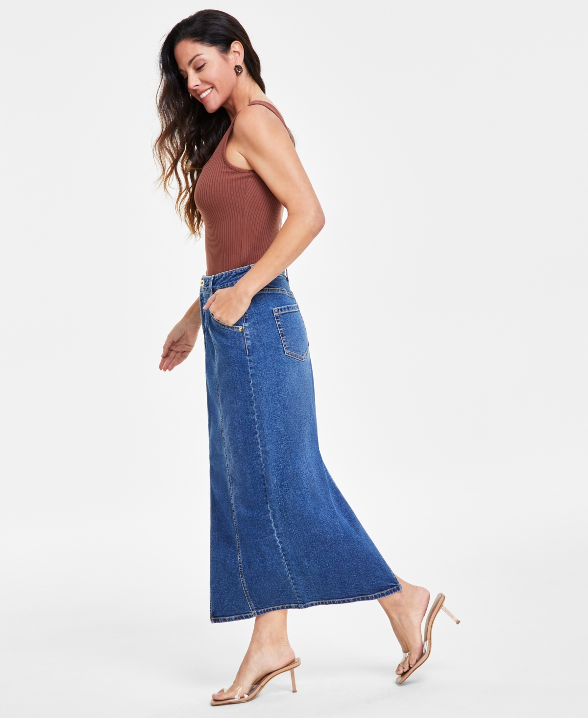 I.n.c. International Concepts Women's Denim Slit Midi Skirt, Created for Macy's