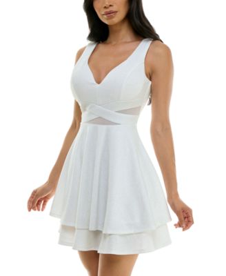 Juniors' Illusion-Waist Glitter A-Line Dress