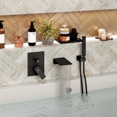 Doux Wall Mounted Waterfall Tub Spout with Diverter and Handheld Shower Head
