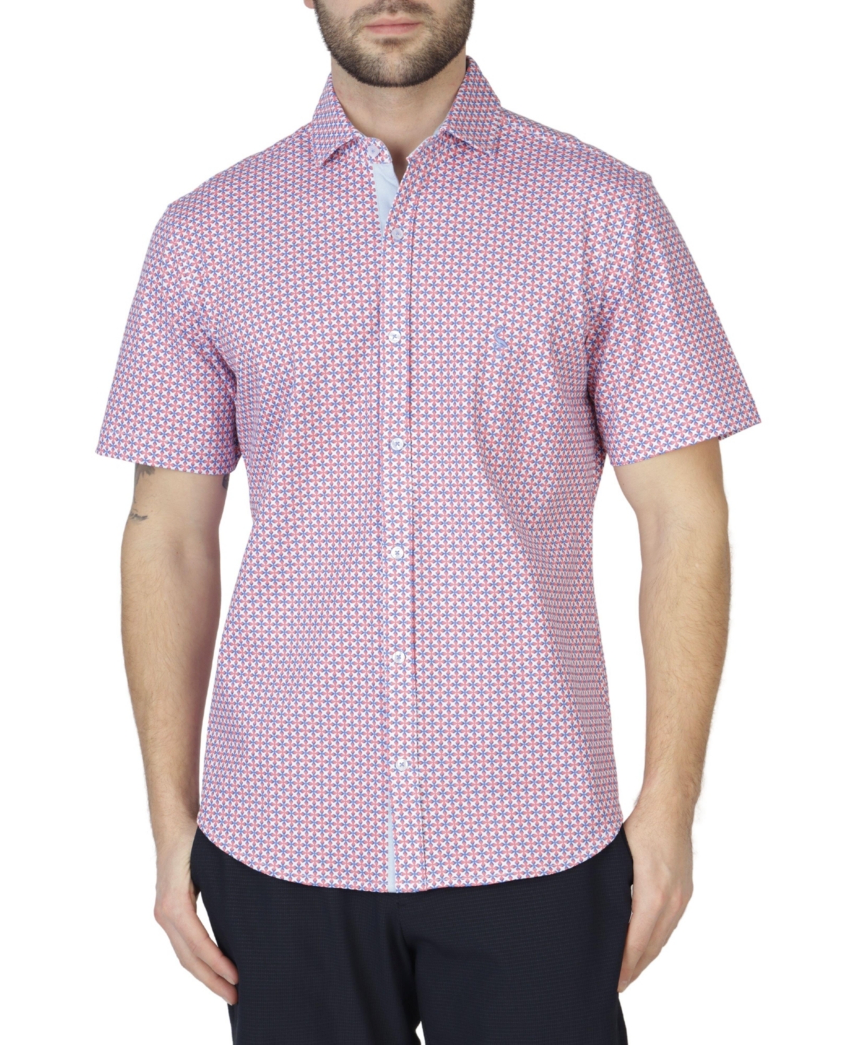 Retro Geo Knit Short Sleeve Shirt - Blush pink