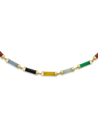 Asian Style Multi-Color Jade & Onyx Pendant Necklace 14K Gold Plated 16-18 Inch