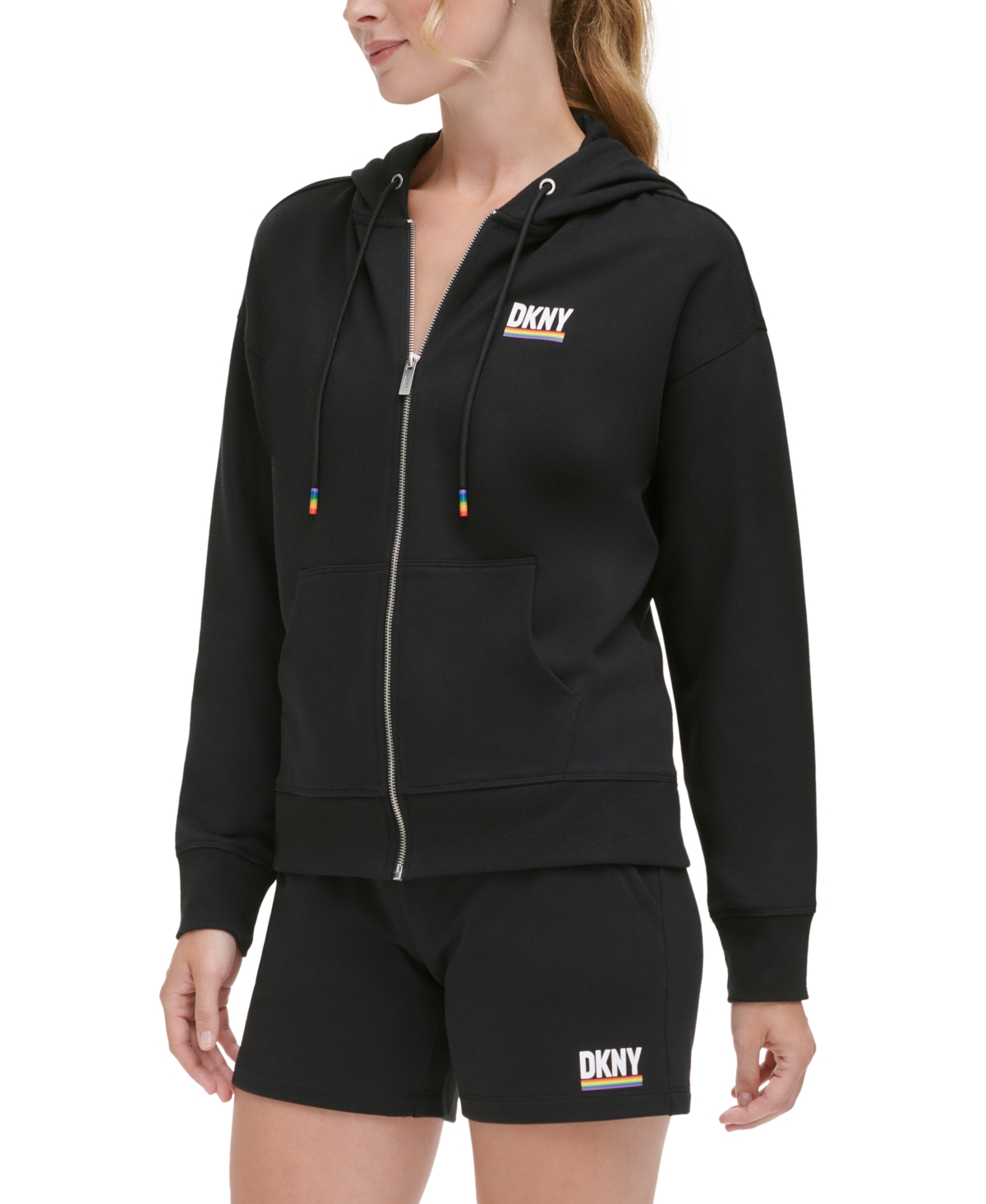Sport Women's Rainbow Pride Zip Front Hooded Sweatshirt - Black