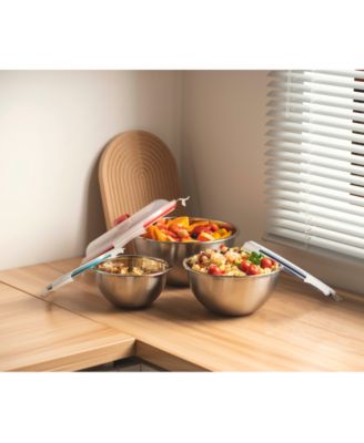 6 Pc Nesting Stainless Steel Mixing Bowl Set, W Lock Down Lids and Carry Handle