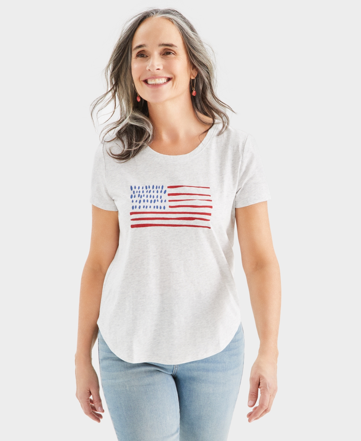Shop Style & Co Women's Flag Graphic Crewneck T-shirt, Created For Macy's