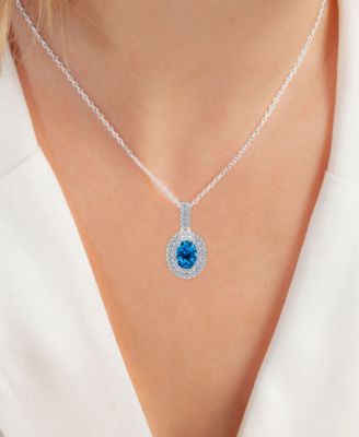 Amethyst (1-1/20 ct. t.w.) & Lab-Grown White Sapphire (1/2 ct. t.w.) Oval Halo Birthstone Pendant Necklace in Sterling Silver, 16" + 2" extender