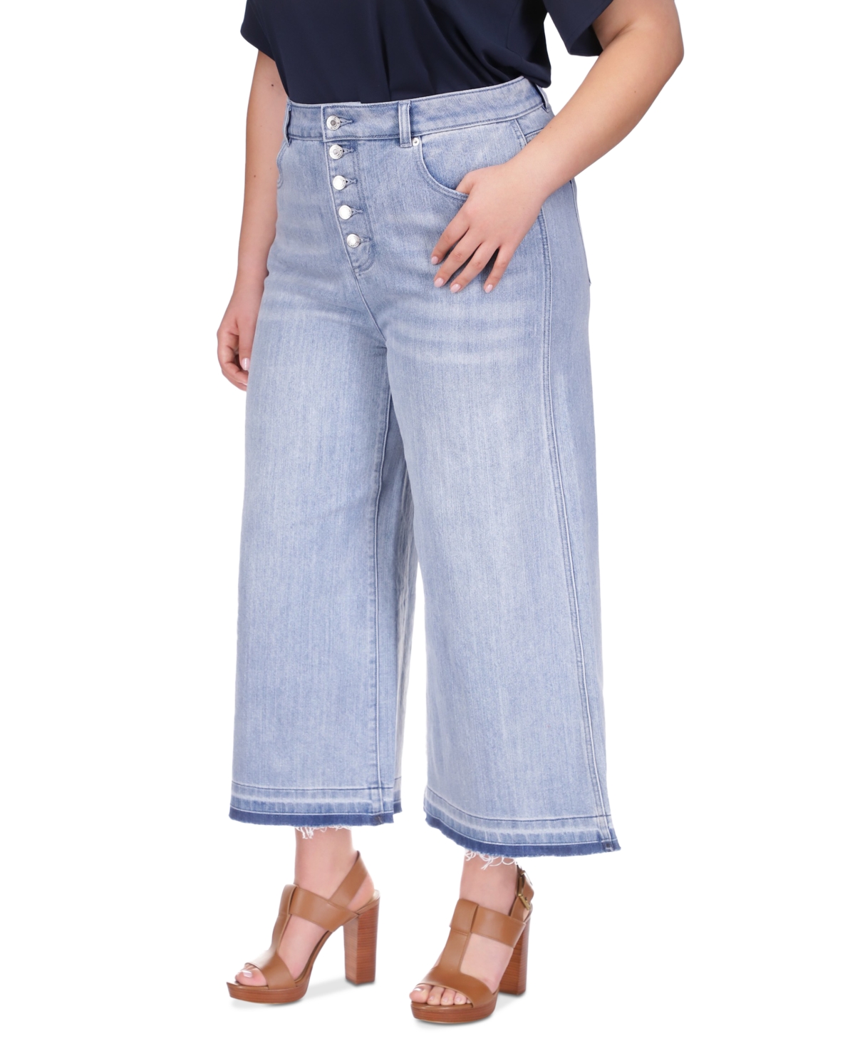 Shop Michael Kors Michael  Plus Size Frayed-hem Cropped Flare-leg Jeans In Sky Haze Wash