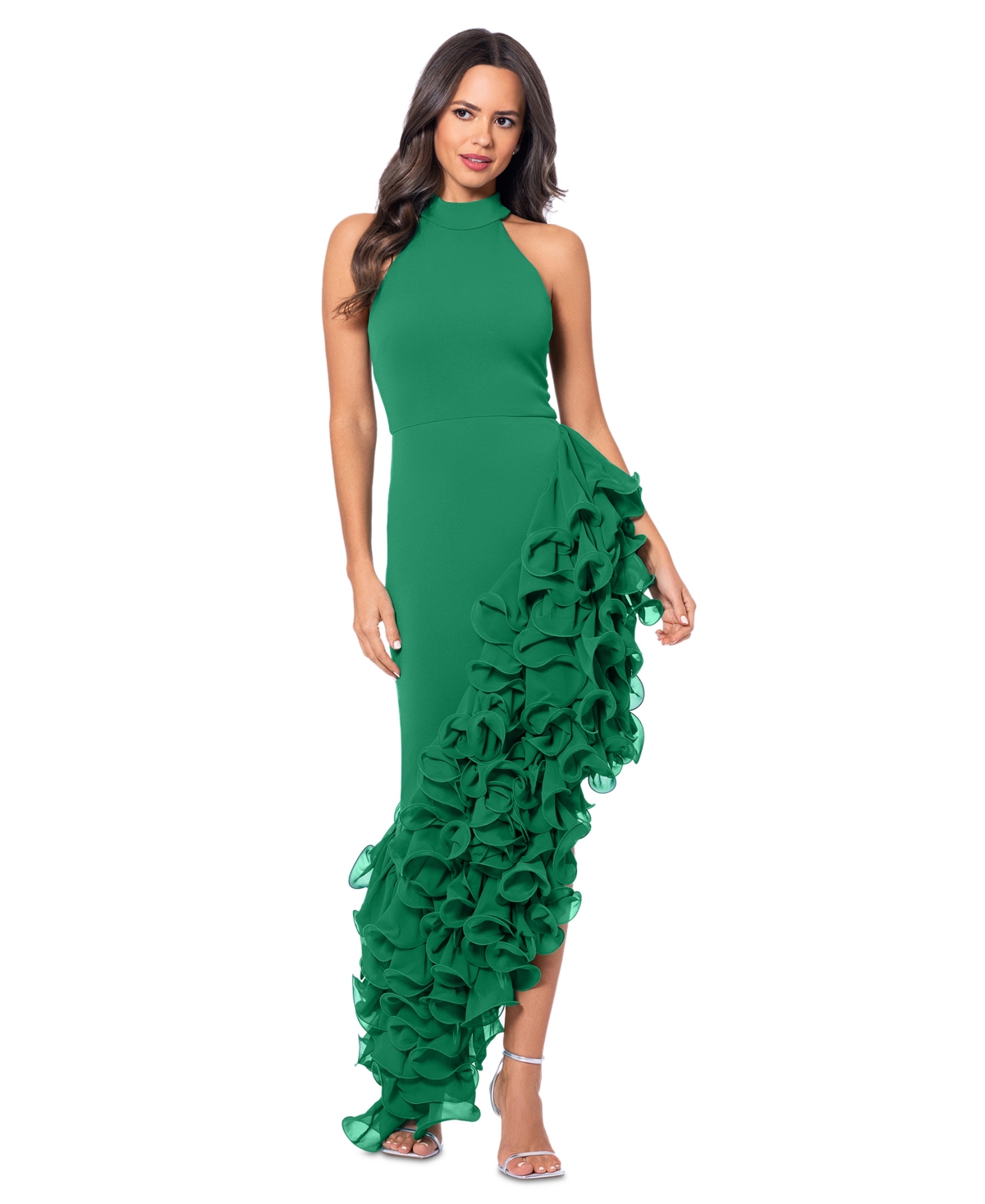 Women's Ruffled Asymmetric-Hem Dress - Green