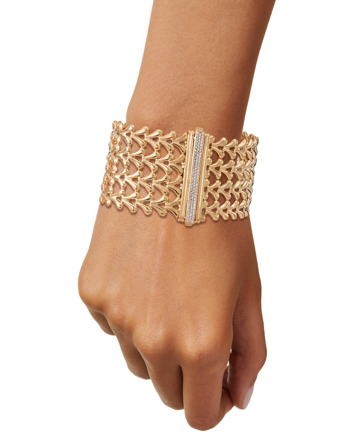 Macy's Diamond Pave Clasp Wide Fancy Link Bracelet (5/8 Ct. T.w.) In 14k Gold-plated Sterling Silver In Gold