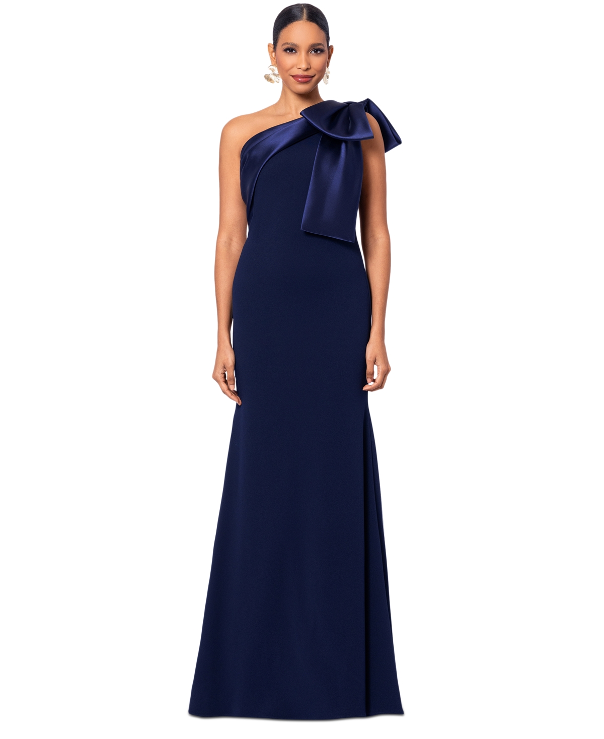 BETSY & ADAM WOMEN'S BOW-TRIMMED ONE-SHOULDER GOWN 