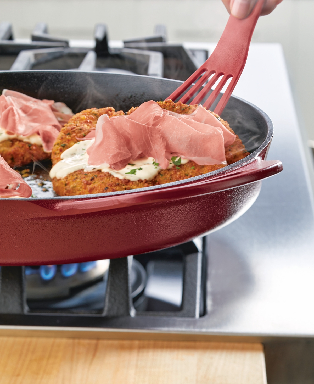 Rachael Ray Nitro Cast Iron 14" Skillet With Side Handles In Red