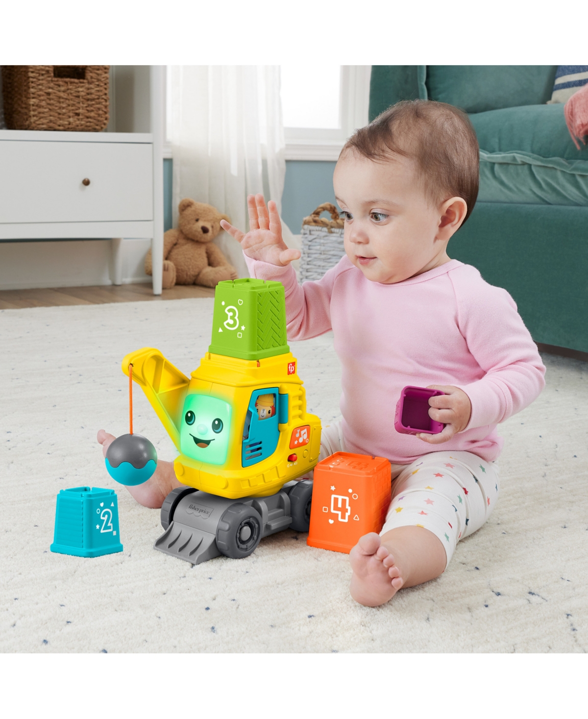Shop Fisher Price Count And Stack Crane Baby And Toddler Learning Toy With Blocks, Lights And Sounds In Multi-color