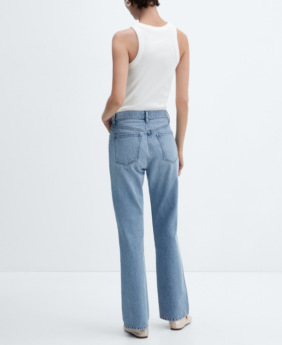 Mango Mid Rise Straight Leg Jeans In Medium Blue