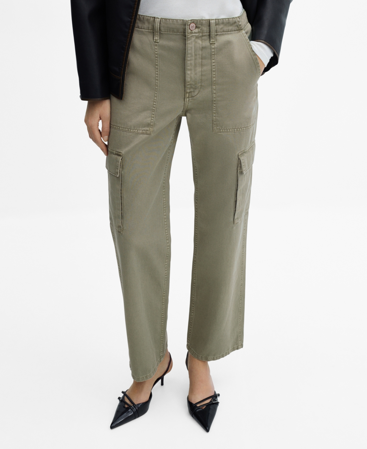 Mango Women's Pocket Cargo Jeans In Khaki
