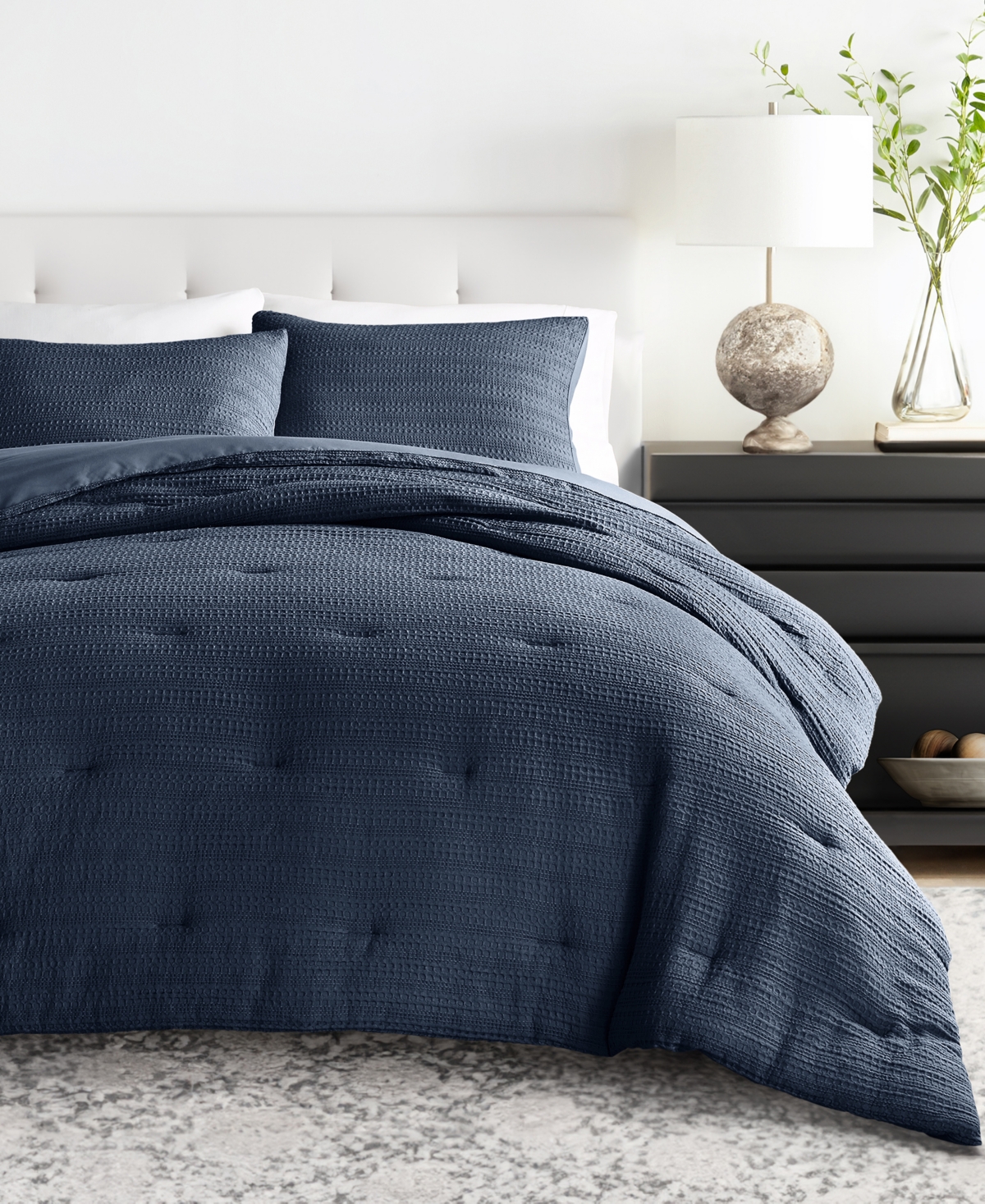 Ienjoy Home Waffle Textured 3-piece Comforter Set, King/california King In Navy