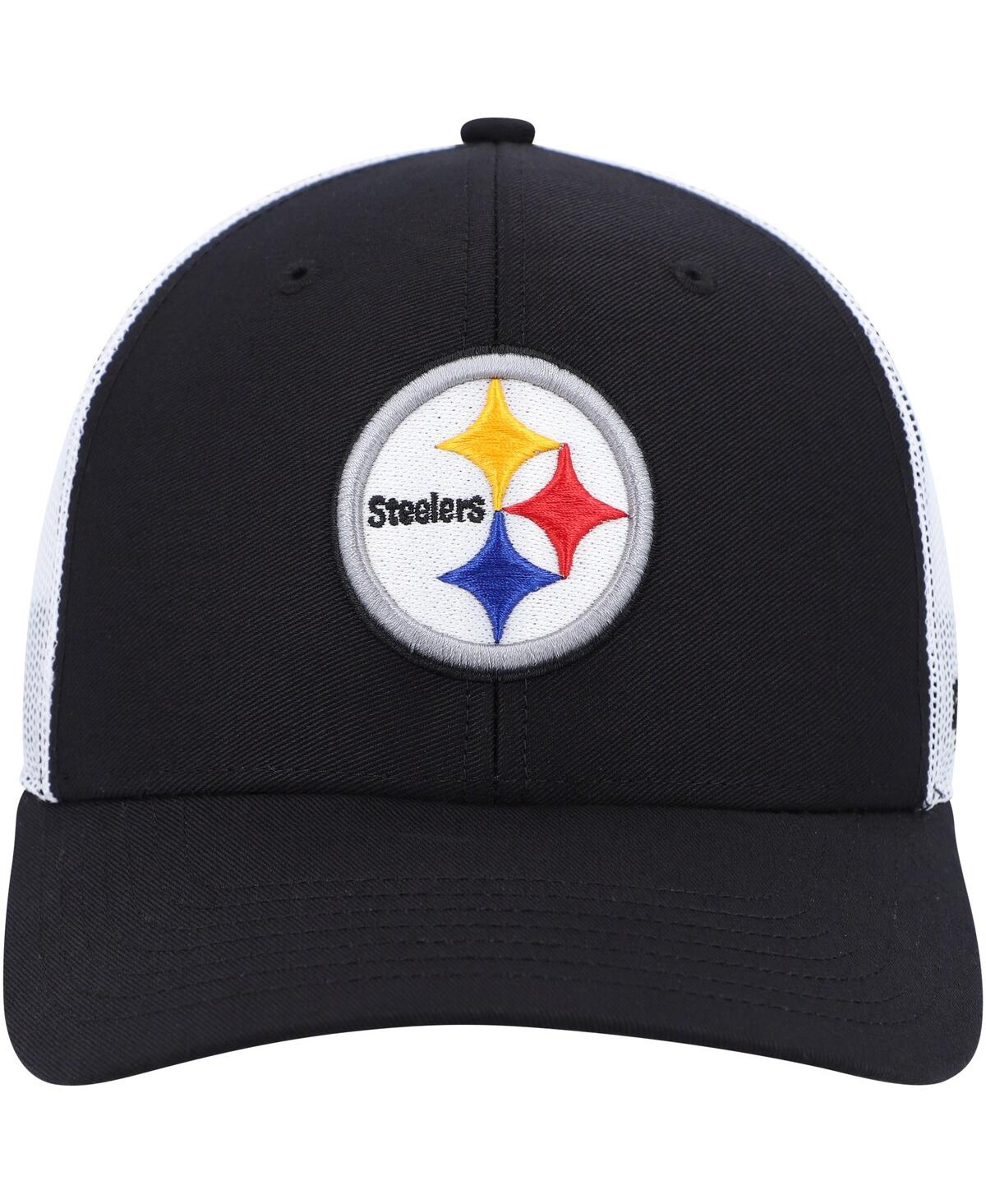 Shop 47 Brand Youth Boys And Girls ' Black, White Pittsburgh Steelers Adjustable Trucker Hat In Black,white