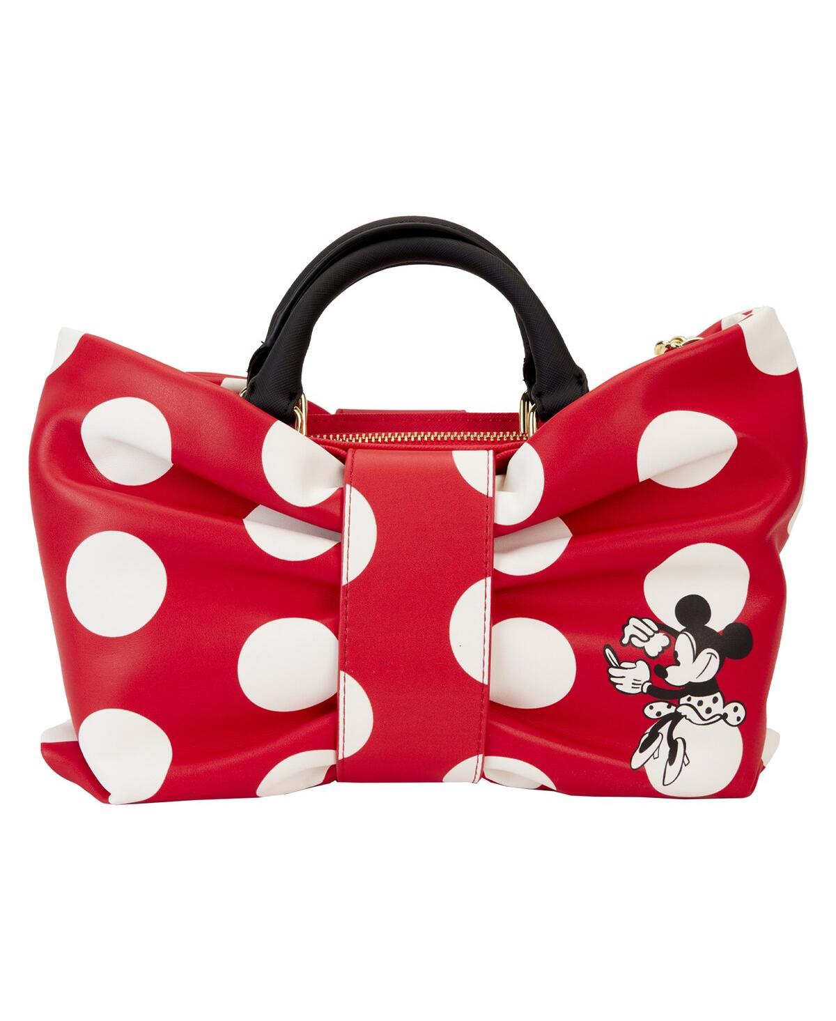 Shop Loungefly Women's  Mickey & Friends Distressed Minnie Mouse Rocks The Dots Figural Bow Crossbody Bag In Scarlet