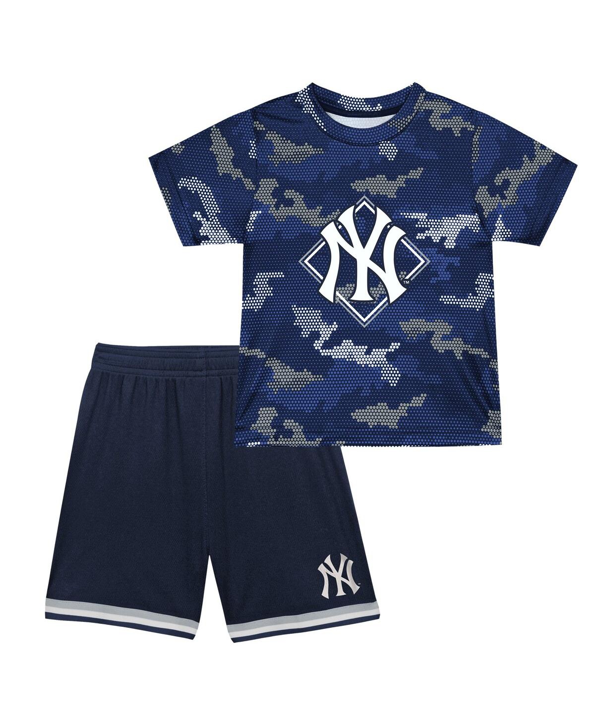 Shop Fanatics Toddler Boys And Girls  Navy New York Yankees Field Ball T-shirt And Shorts Set