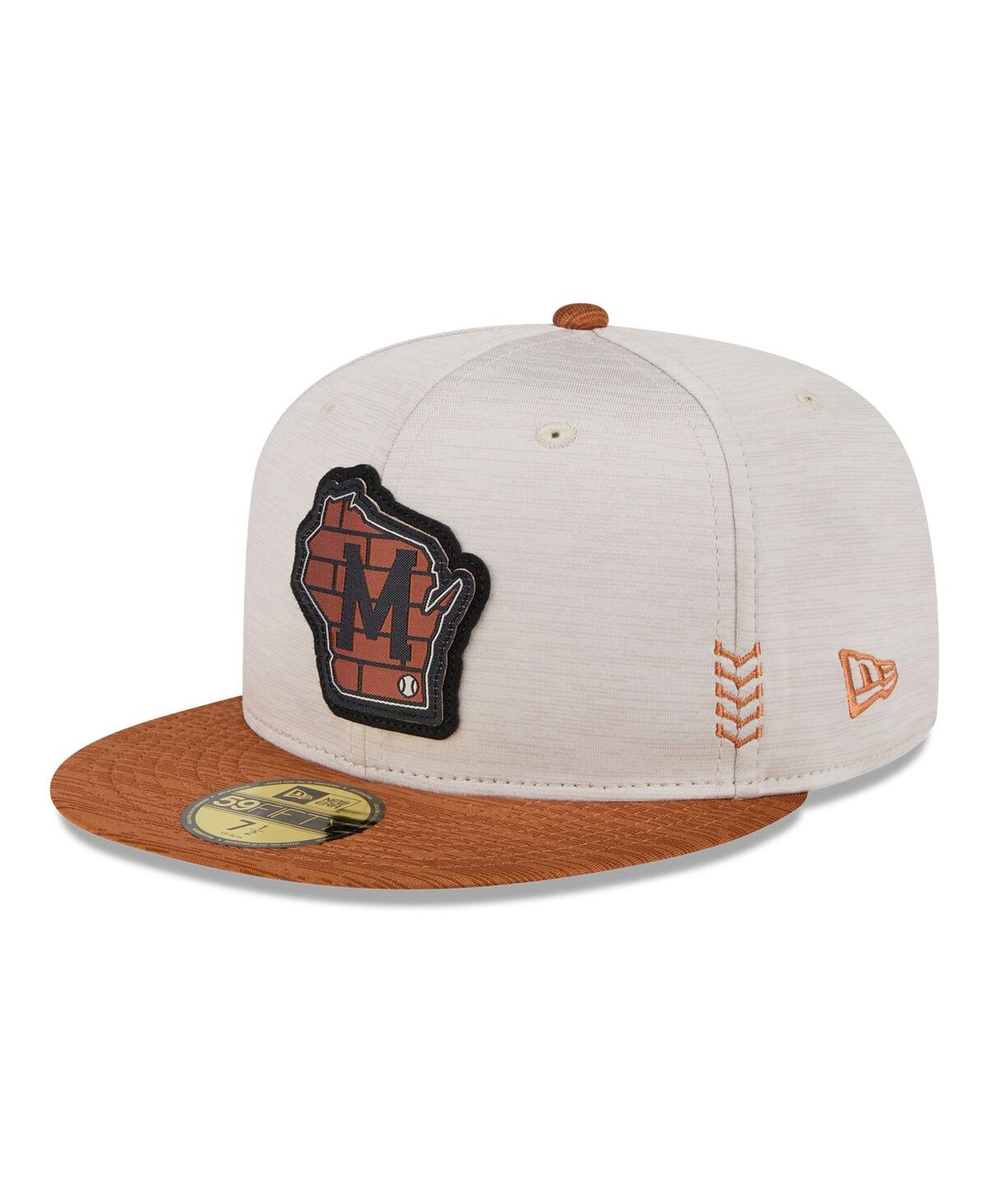 New Era Men's  Stone, Brown Milwaukee Brewers 2024 Clubhouse 59fifty Fitted Hat In Stone,brown