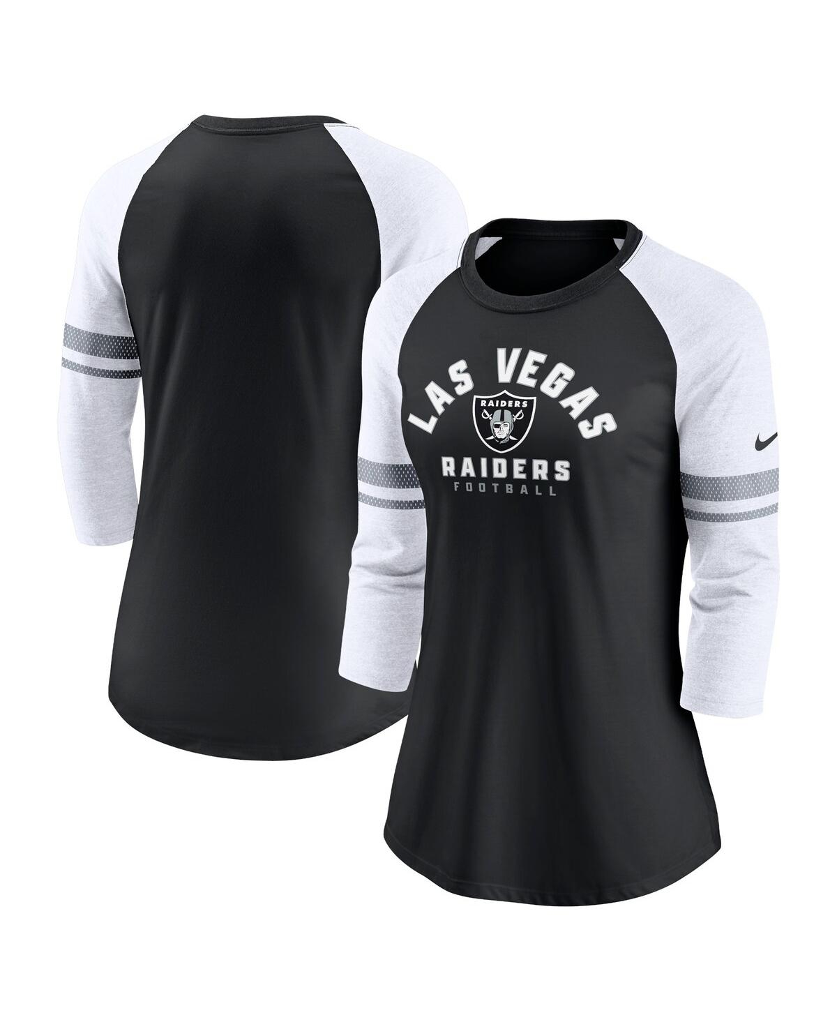 Shop Nike Women's  Black Las Vegas Raiders 3/4-sleeve Lightweight Raglan Fashion T-shirt