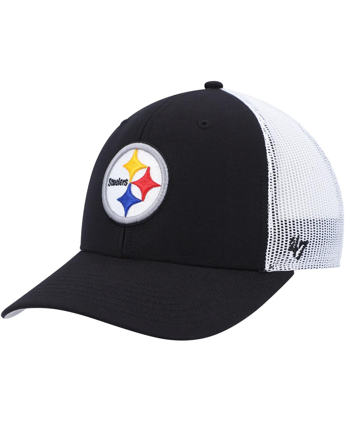 47 Brand Kids' Youth Boys And Girls ' Black, White Pittsburgh Steelers Adjustable Trucker Hat In Black,white