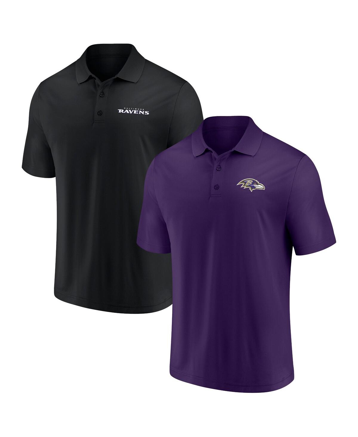 Shop Fanatics Men's  Purple, Black Baltimore Ravens Dueling Two-pack Polo Shirt Set In Purple,black