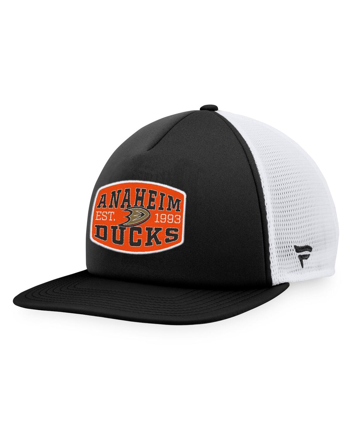 Shop Fanatics Men's  Black, White Anaheim Ducks Foam Front Patch Trucker Snapback Hat In Black,white
