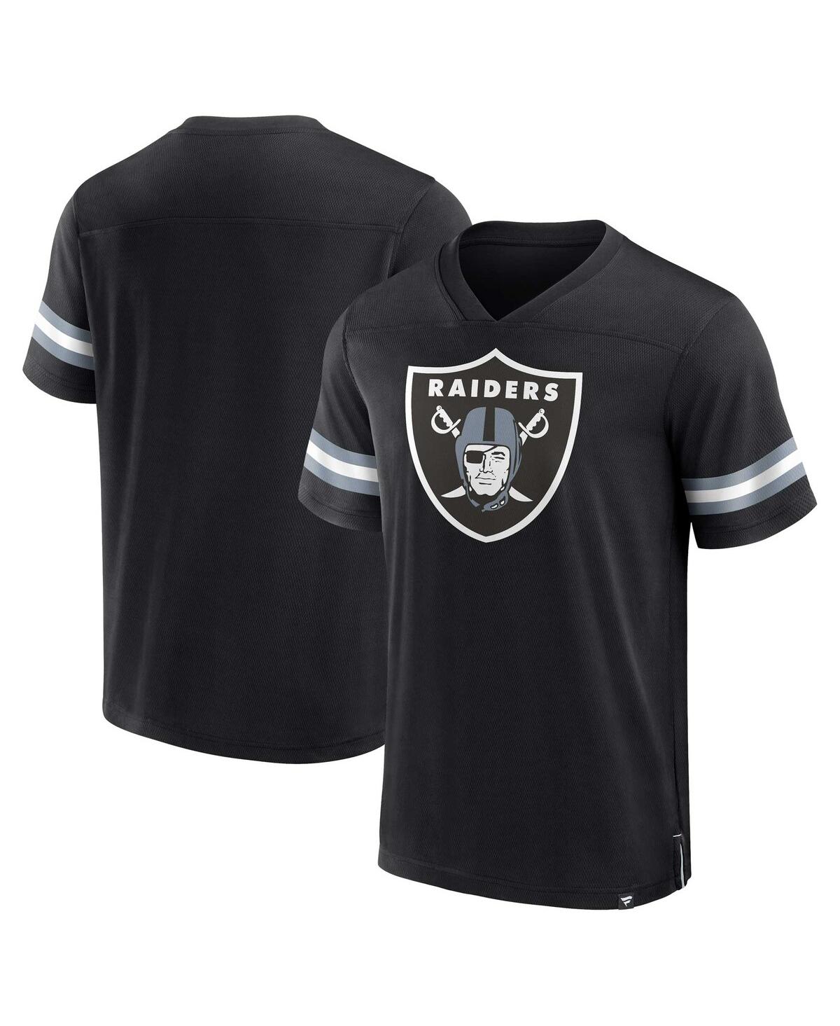 Shop Fanatics Men's  Black Las Vegas Raiders Jersey Tackle V-neck T-shirt