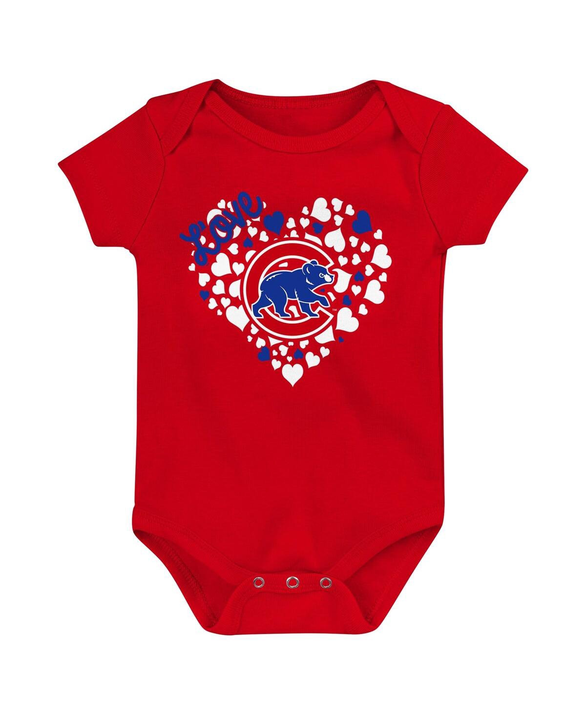 Shop Fanatics Baby Boys And Girls  Royal, Red, Pink Chicago Cubs Three-pack Home Run Bodysuit Set In Royal,red,pink