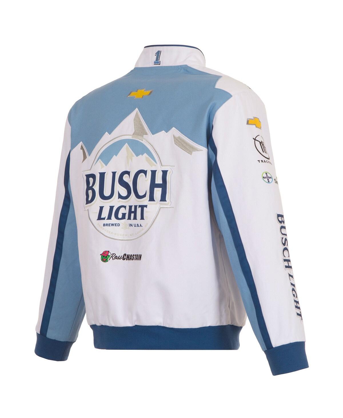 Men's Jh DesignRoss Chastain Busch Light Twill Driver Uniform Full-Snap Jacket - White