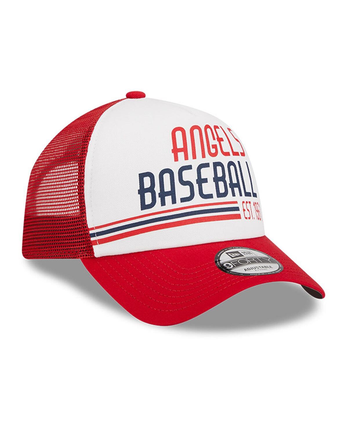 New Era Men's  White, Red Los Angeles Angels Stacked A-frame Trucker 9forty Adjustable Hat In White,red