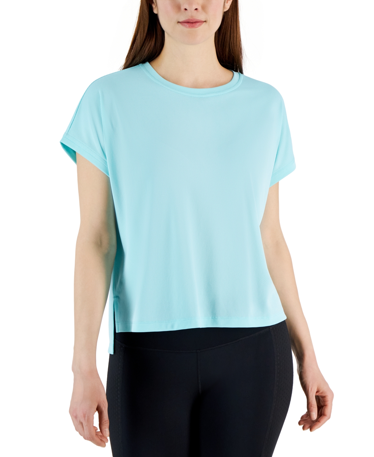 Shop Id Ideology Women's Birdseye-mesh Dolman-sleeve Top, Created For Macy's In Ocean Sigh