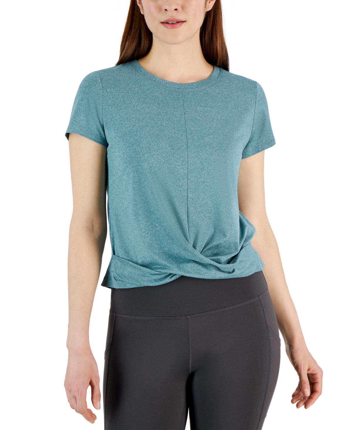 Shop Id Ideology Women's Twist-front Performance T-shirt, Created For Macy's In Sequoia