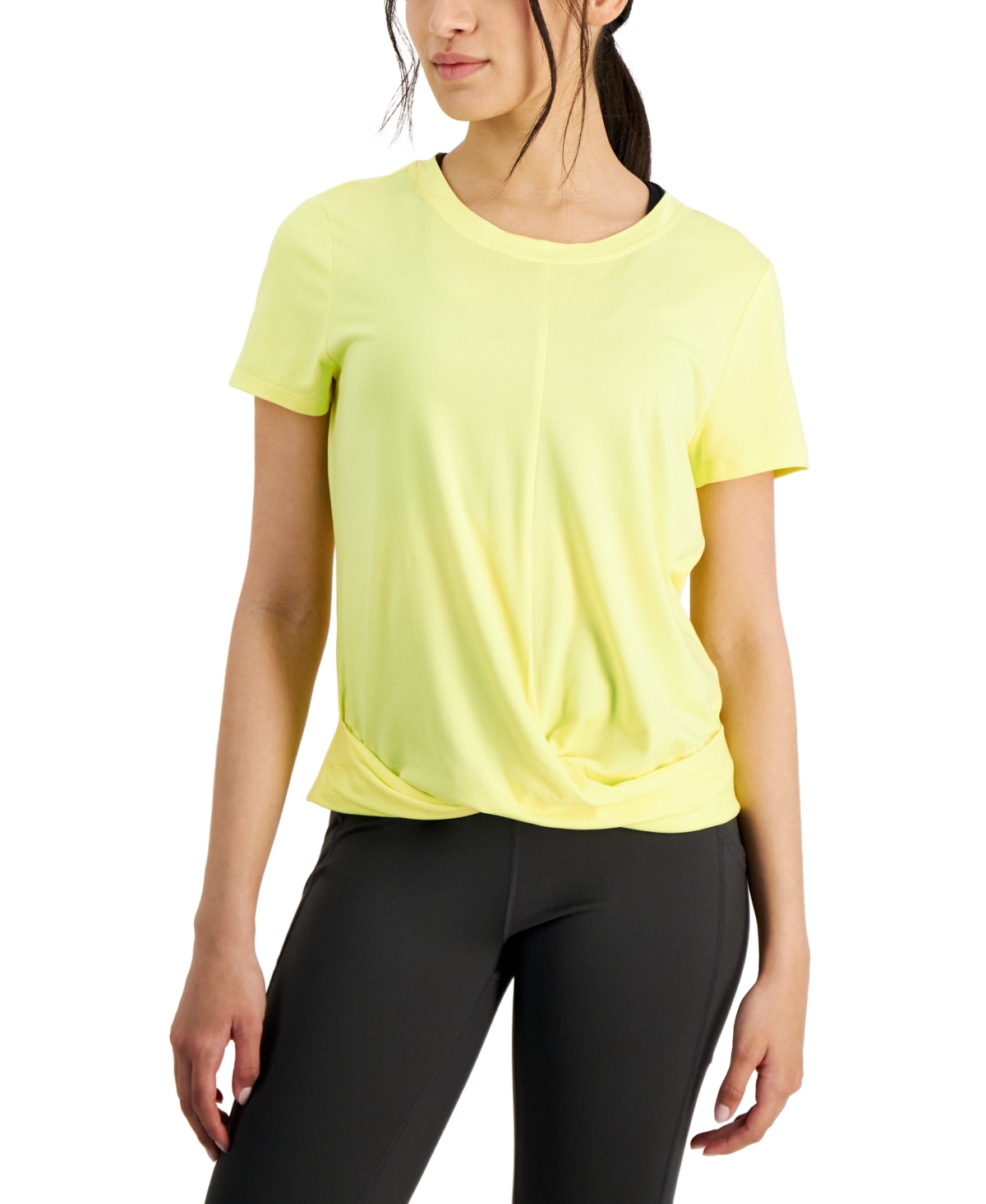 Shop Id Ideology Women's Twist-front Performance T-shirt, Created For Macy's In Sunflower Petal