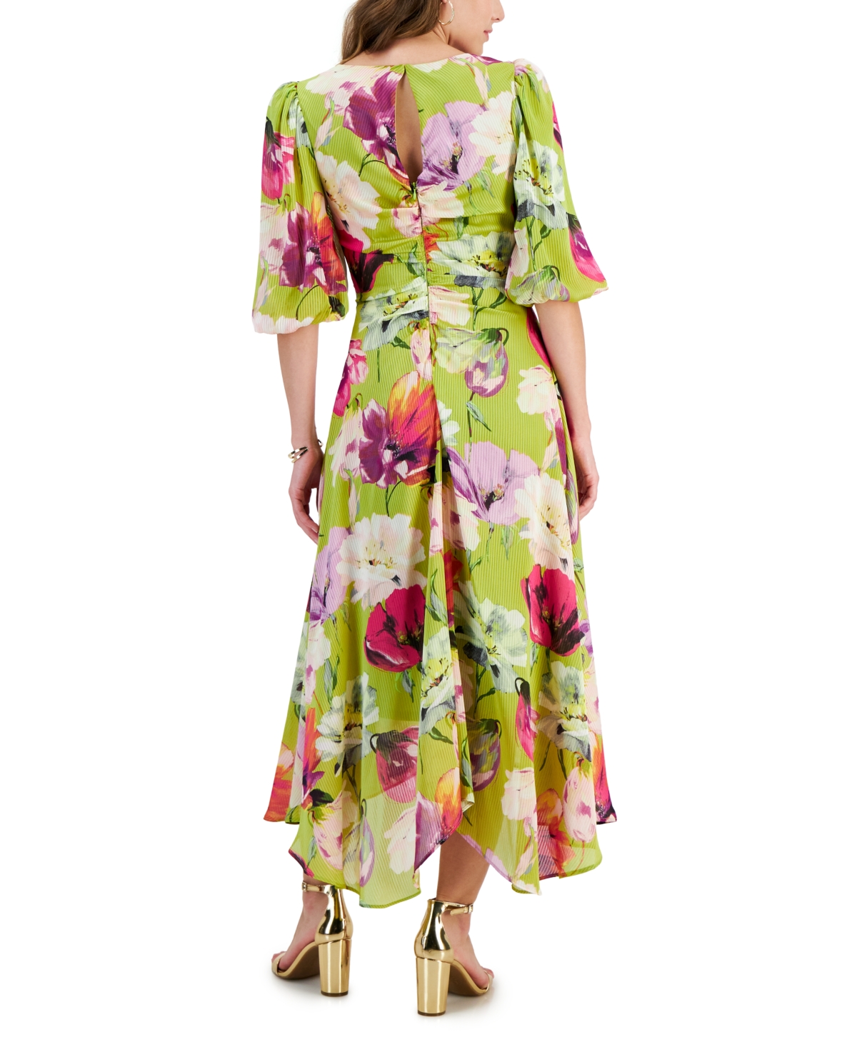Shop Taylor Women's Satin 3/4-sleeve V-neck Midi Dress In Spring Gre