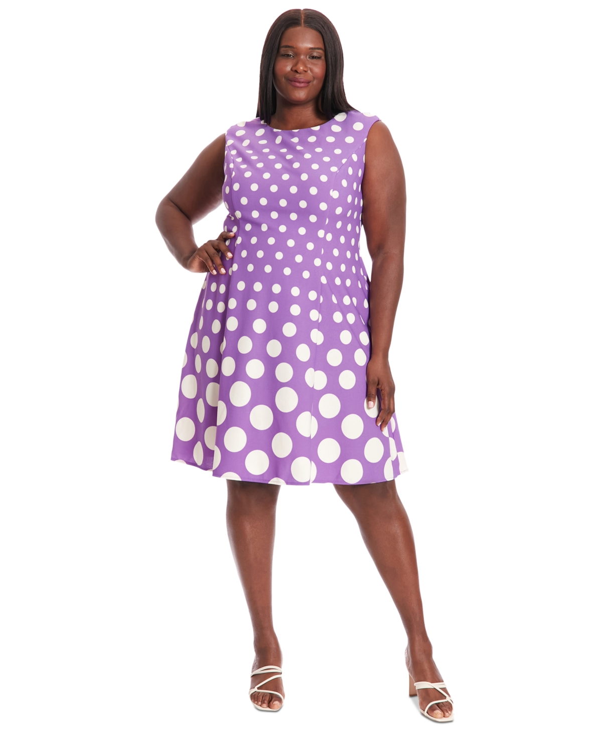 Shop London Times Plus Size Polka-dot Fit & Flare Dress In Lilac Ivy