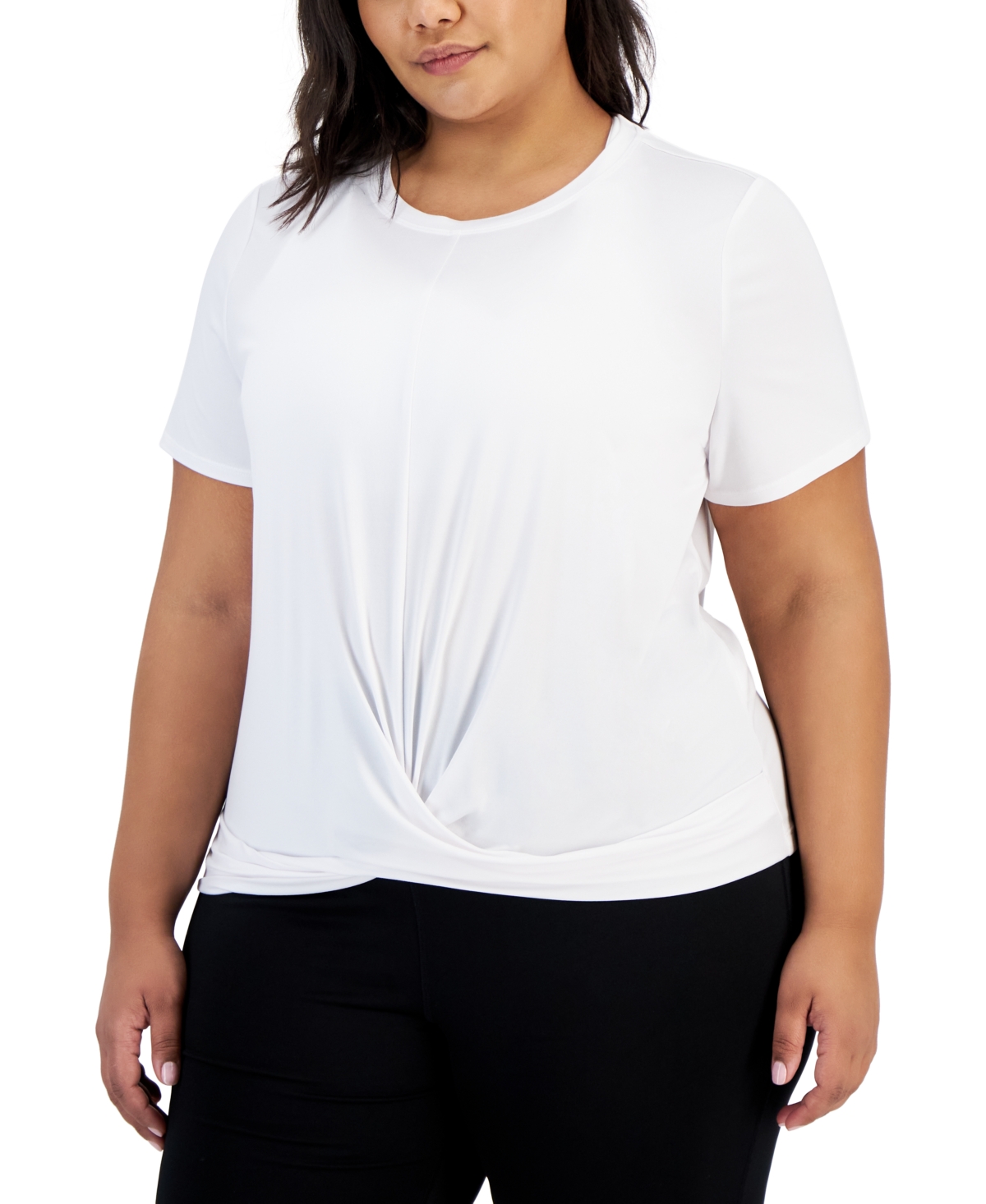 Id Ideology Plus Size Active Solid Twist-Front Top, Created for Macy's