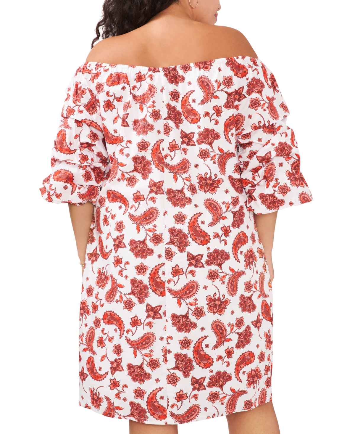 Shop Msk Plus Size Printed Off-the-shoulder Dress In White,red
