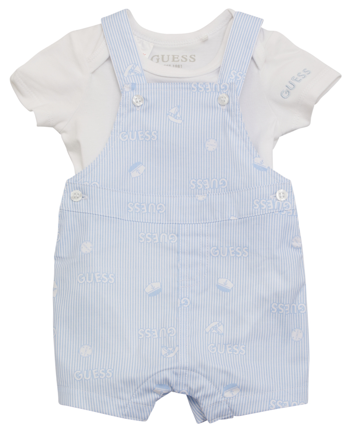 Shop Guess Baby Boy Short Sleeve Bodysuit And Romper Set In White