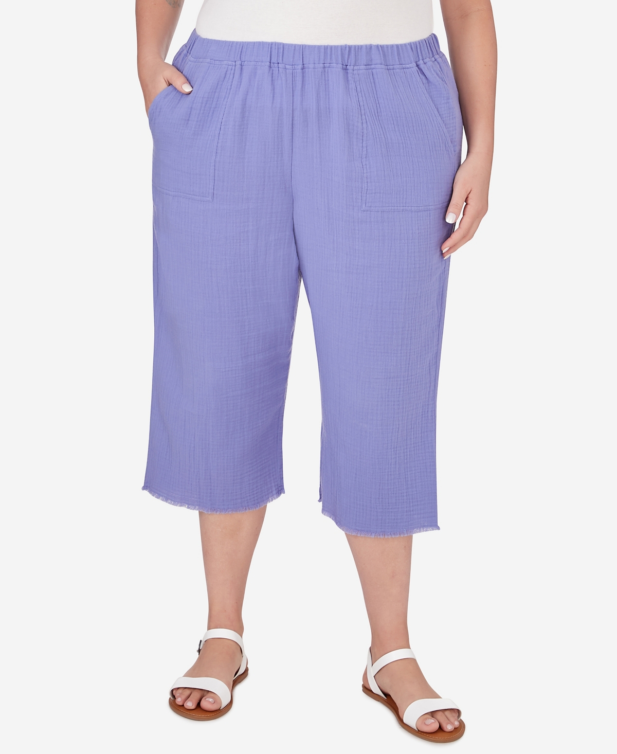 Alfred Dunner Plus Size Summer Breeze Double Gauze Capri Pants In Lilac