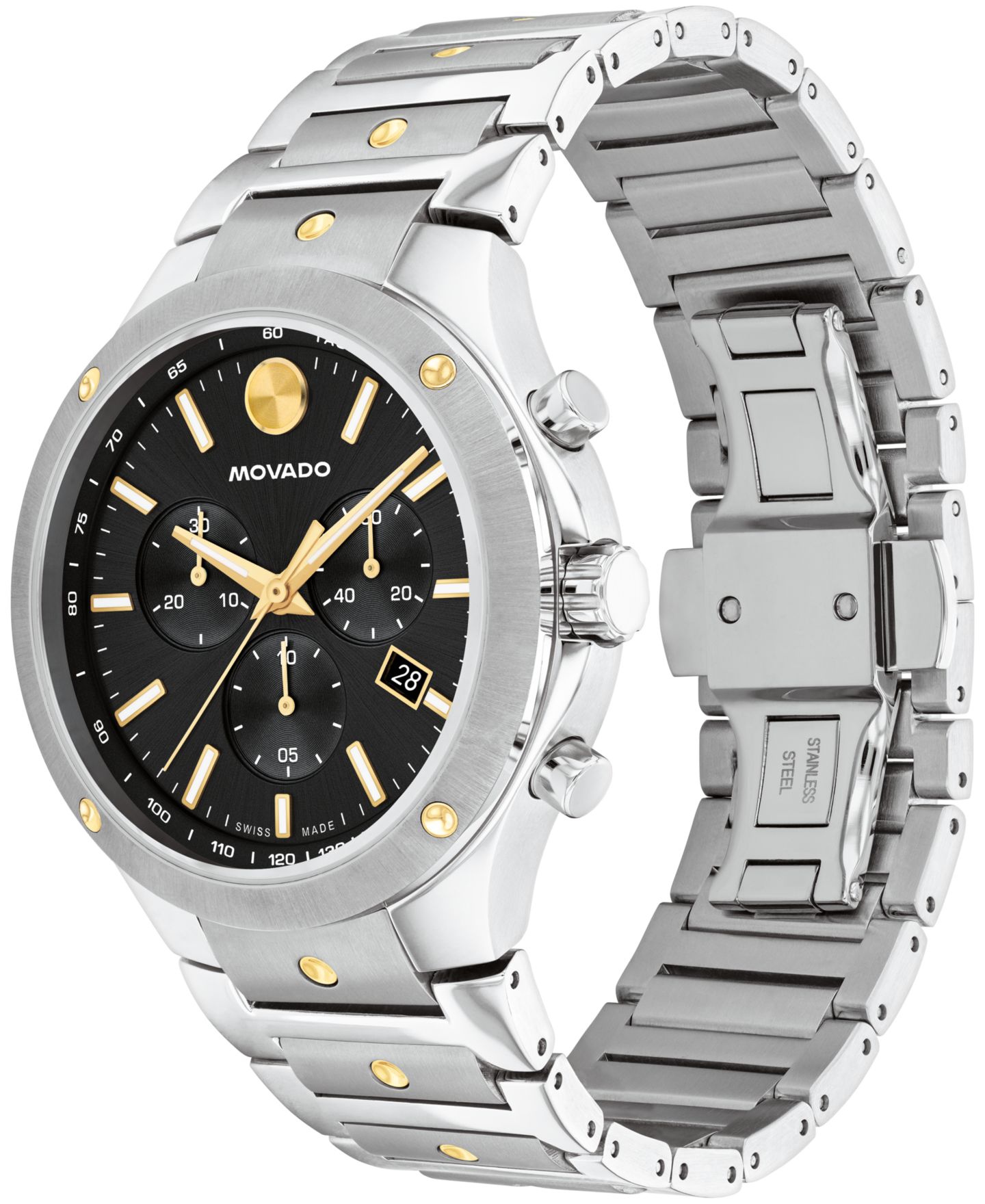 Мужские часы Movado SE Swiss Quartz Chrono, двухцветные, жёлтое PVD-покрытие, 42 мм — фото 3