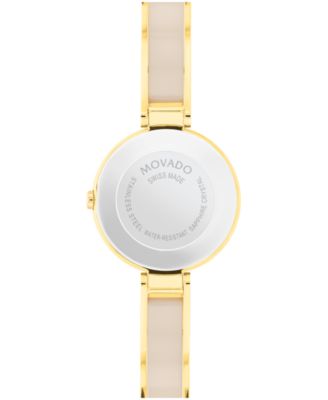 Women's Moda Swiss Quartz Taupe Ceramic Gold-Tone Yellow PVD Watch 24mm