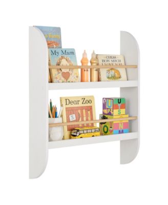 Steiner Rounded Contemporary 2-Tier Kids Book or Magazine Storage Wall-Mount Bookcase with Contrasting Wood-Toned Rods
