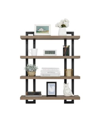 4-Tier Floating Bracket Wall Shelf, Black Metal Finish