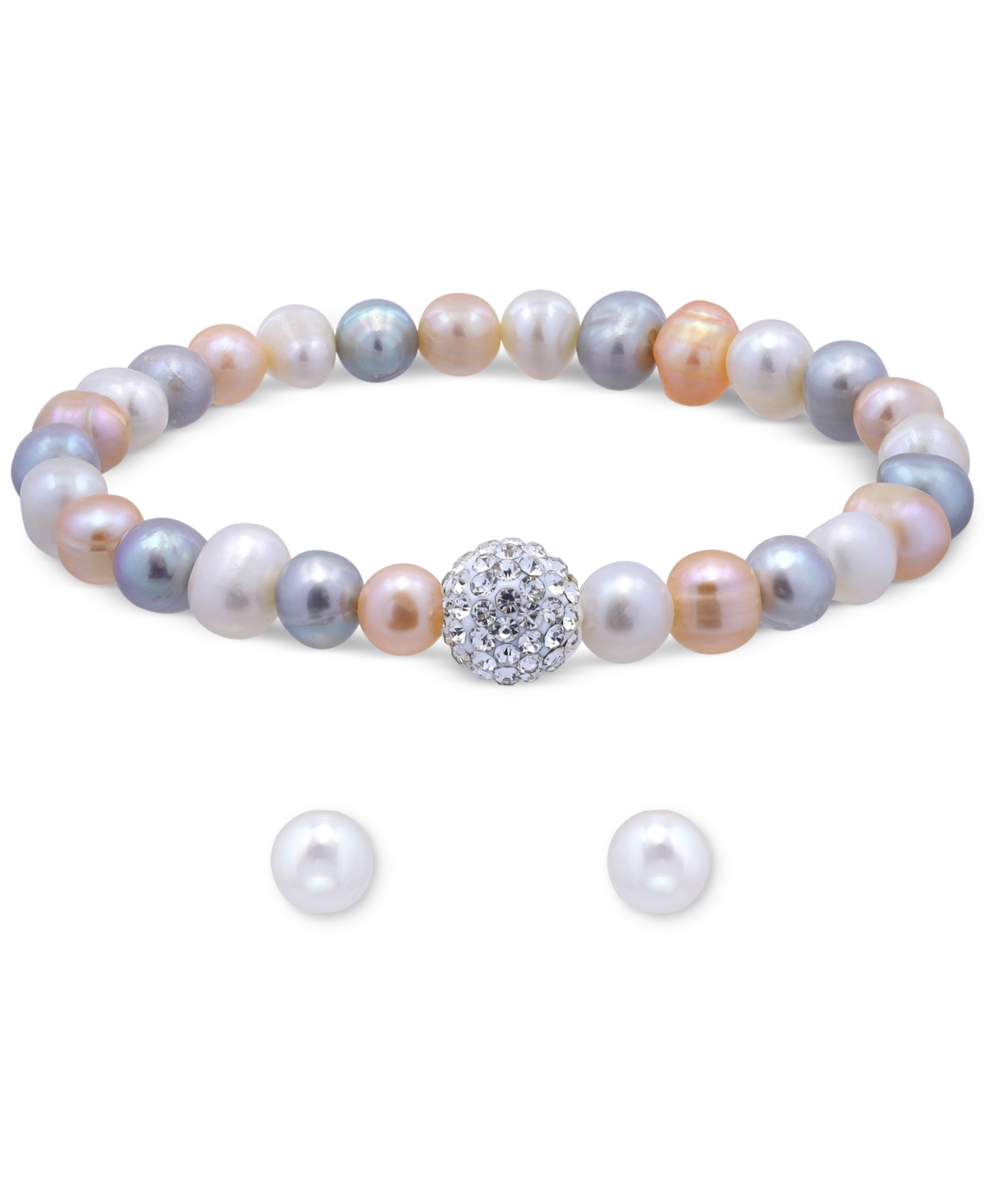 Macy's 2-pc. Set Multicolor Cultured Freshwater Pearl (7mm) & Crystal Bracelet & Complementing White Cultur