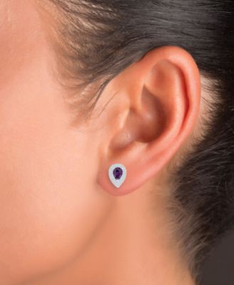 Amethyst (1-1/5 ct. t.w.) & Lab-Grown White Sapphire (1/2 ct. t.w.) Pear Halo Birthstone Stud Earrings in Sterling Silver