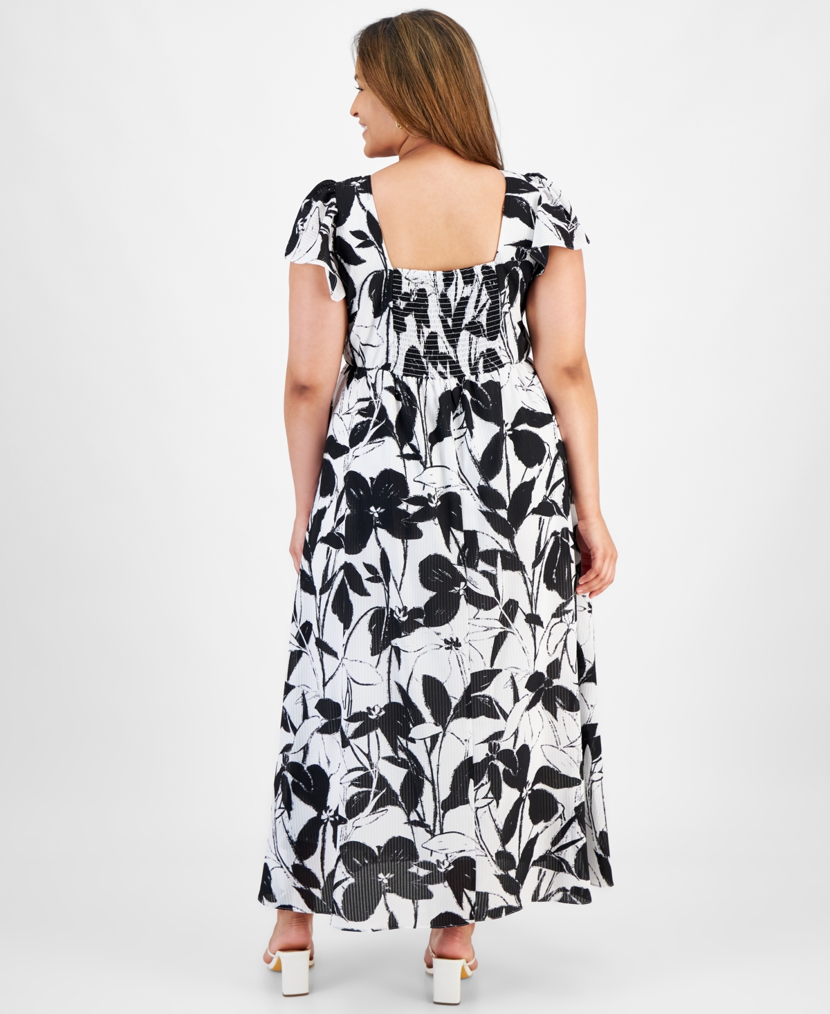 Shop Taylor Women's V-neck Short-sleeve Chiffon A-line Dress In Ivory Black